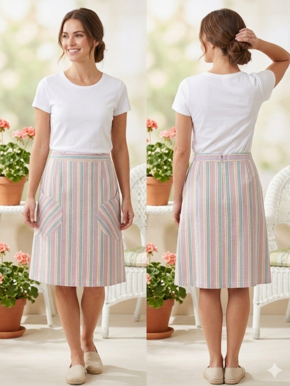 Harvey Bernard Vintage Colorful Seersucker Striped A-Line Skirt 14 Petite